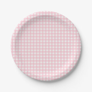 Preppy Pink Plaid Gingham Party Paper Plate