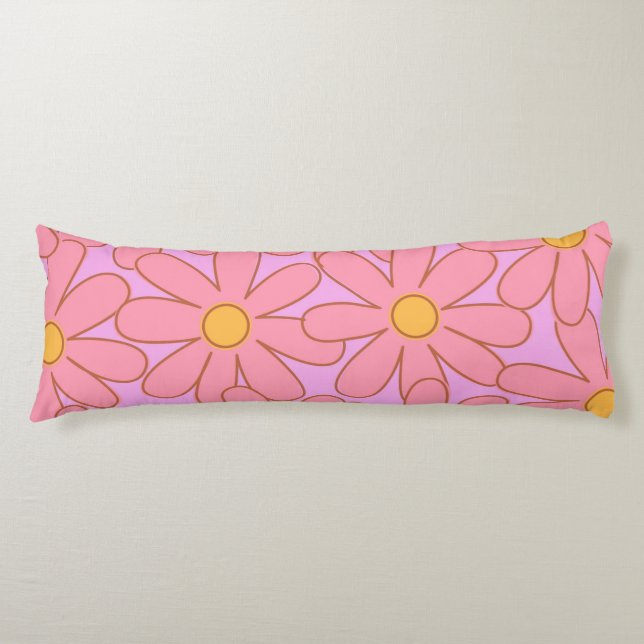 Preppy Pink Purple Floral Simple Flower Pattern Body Cushion (Front)