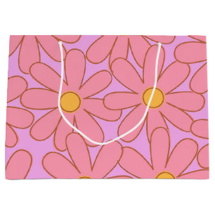 Preppy Pink Purple Floral Simple Flower Pattern Large Gift Bag