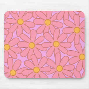Preppy Pink Purple Floral Simple Flower Pattern Mouse Mat