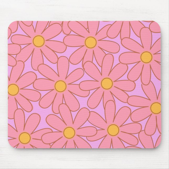 Preppy Pink Purple Floral Simple Flower Pattern Mouse Mat (Front)
