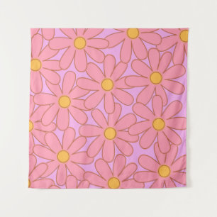 Preppy Pink Purple Floral Simple Flower Pattern Tapestry
