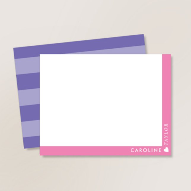 Preppy Pink Purple Stripes Cute Girly Personalised Card (Creator Uploaded)