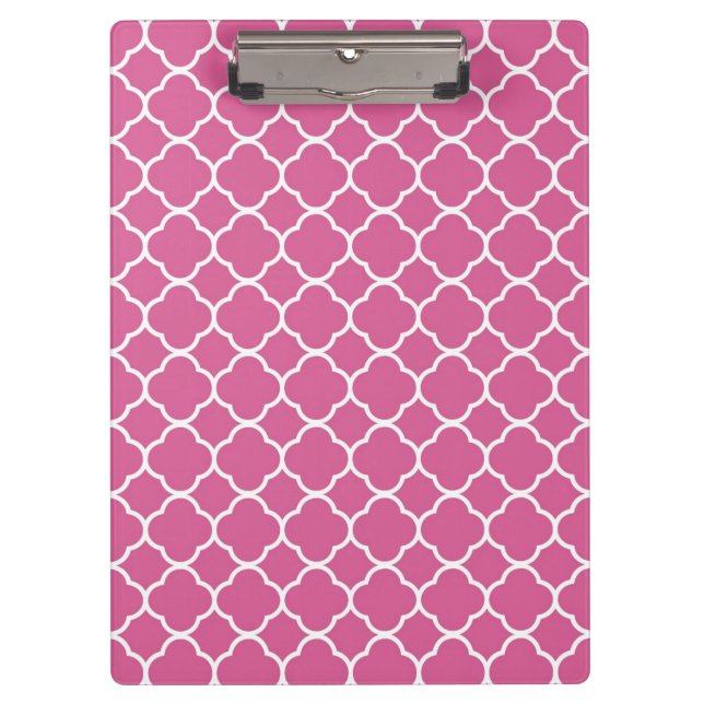 Preppy Pink Quatrefoil Clipboard (Front)