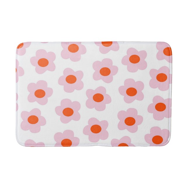 Preppy Pink Red Floral Simple Flower Pattern Bath Mat (Front)