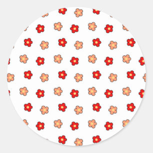 Preppy Pink Red Flower Pattern White Background Classic Round Sticker