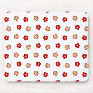 Preppy Pink Red Flower Pattern White Background Mouse Mat