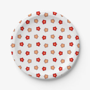 Preppy Pink Red Flower Pattern White Background Paper Plate
