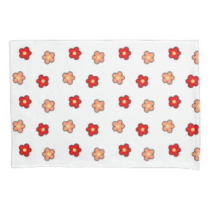 Preppy Pink Red Flower Pattern White Background Pillowcase