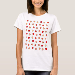 Preppy Pink Red Flower Pattern White Background T-Shirt