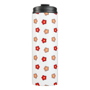 Preppy Pink Red Flower Pattern White Background Thermal Tumbler