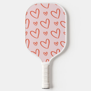 Preppy pink & red hearts pattern pickleball paddle