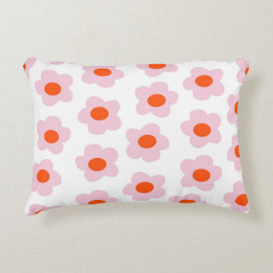 Preppy Pink Red Hippie Flower Pattern Decorative Cushion