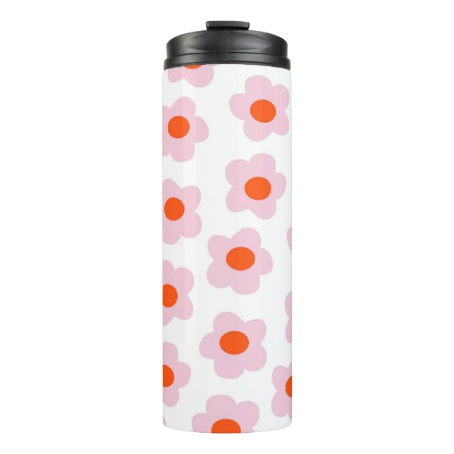 Preppy Pink Red Hippie Flower Pattern Thermal Tumbler (Front)