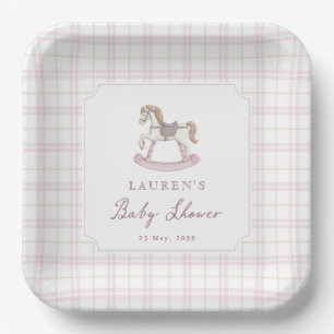 Preppy Pink Rocking Horse Baby Shower Paper Plates