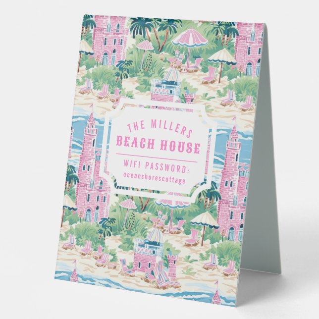 Preppy Pink Sand Castle  Beach House Wifi Password (Front)