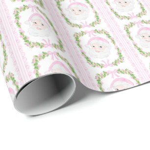 Preppy Pink Santa bows Christmas grandmillennial  Wrapping Paper