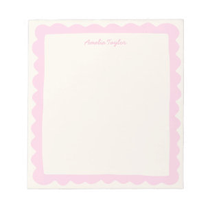 Preppy Pink Scallop Personalised Whimsical Border Notepad