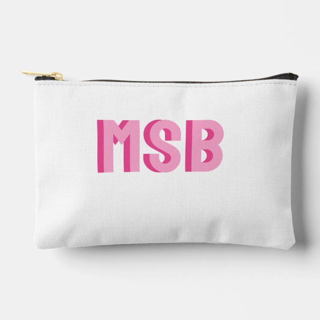 Preppy Pink Shadow Block Monogram, Custom  Accessory Pouch (Front)