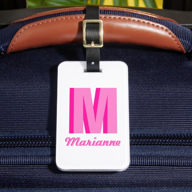 Preppy Pink Shadow Monogram Personalised Name Luggage Tag (Front Insitu 2)