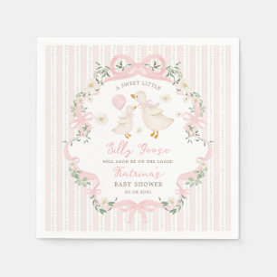 Preppy Pink Silly Goose Bow Floral Baby Shower Napkin