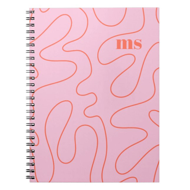 Preppy Pink Squiggle Abstract Pattern Personalised Notebook (Front)