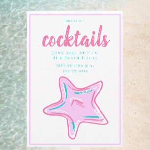 Preppy Pink Starfish / Cocktail Beach Party  Invitation