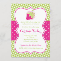 Preppy Pink Strawberry Baby Shower Invitation