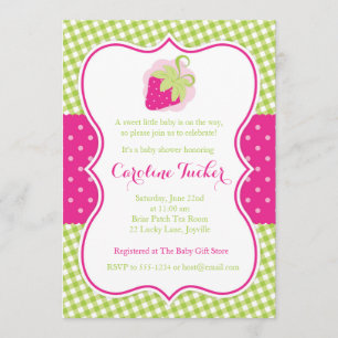 Preppy Pink Strawberry Baby Shower Invitation