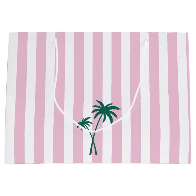 Preppy Pink Stripe and Palm Tree Large Gift Bag (Front)
