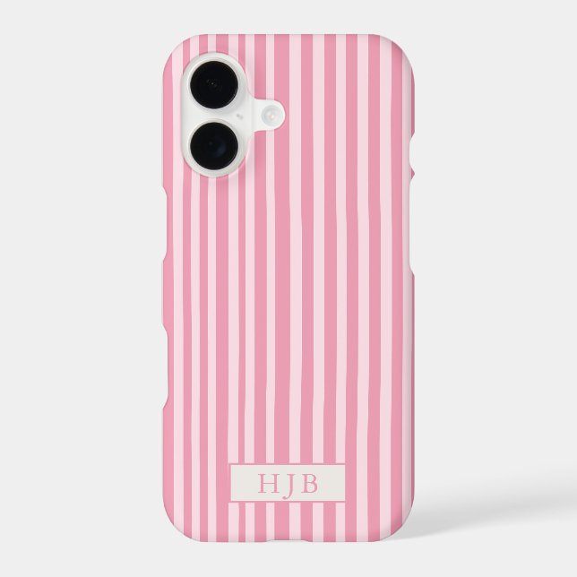 Preppy Pink Stripe Monogram Pretty (Back)