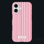 Preppy Pink Stripe Monogram Pretty iPhone 16 Case<br><div class="desc">Preppy Pink Stripe Monogram Initial iPhone 16 Case</div>