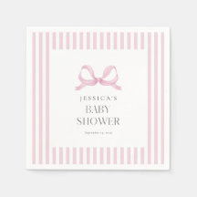 Preppy Pink Striped Bow Baby Shower Napkins
