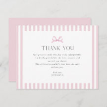 Preppy Pink Striped Bow Baby Shower Thank You Card