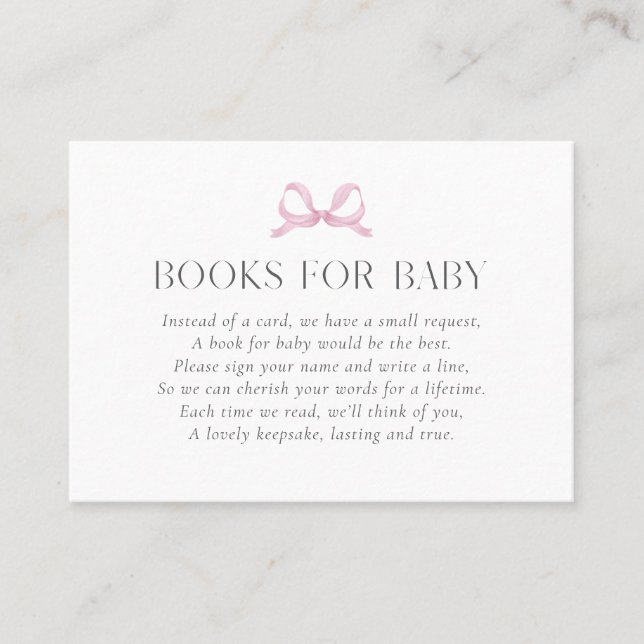 Preppy Pink Striped Bow "Books for Baby" Girl Card (Front)