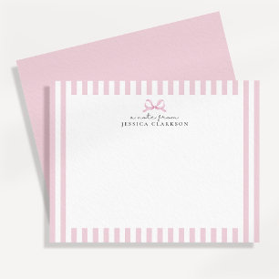 Preppy Pink Striped Bow Personalised Note Cards