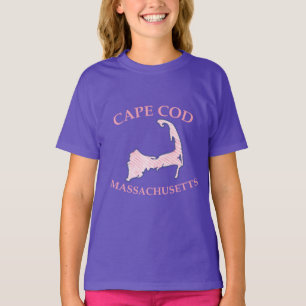 Preppy Pink Striped Cape Cod Girl's Purple T-Shirt