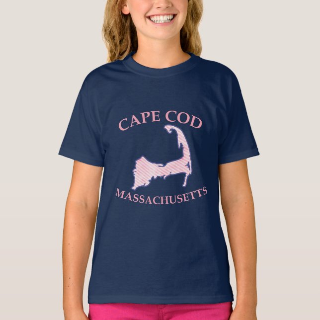 Preppy Pink Striped Cape Cod Girl's T-Shirt (Front)