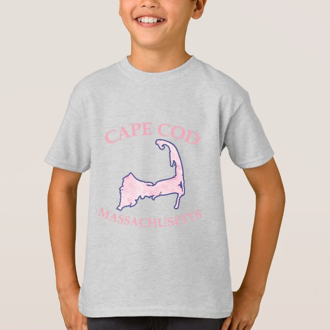 Preppy Pink Striped Cape Cod Silhouette Boy's T-Shirt (Front)
