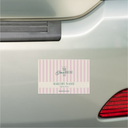 Preppy Pink Stripes Green Bakery Logo QR Code  Car Magnet