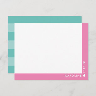 Preppy Pink & Teal Stripes Cute Girly Personalised Card