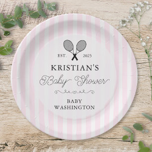 Preppy Pink Tennis Country Club Baby Shower Paper Plate