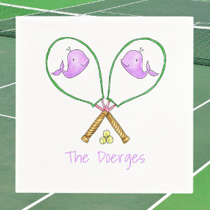 Preppy Pink Tennis Rackets with Whale Covers Napkin