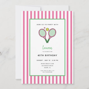 Preppy Pink Tennis Racquet Birthday  Invitation