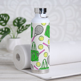 Preppy Pink Tennis Racquet Pattern Water Bottle