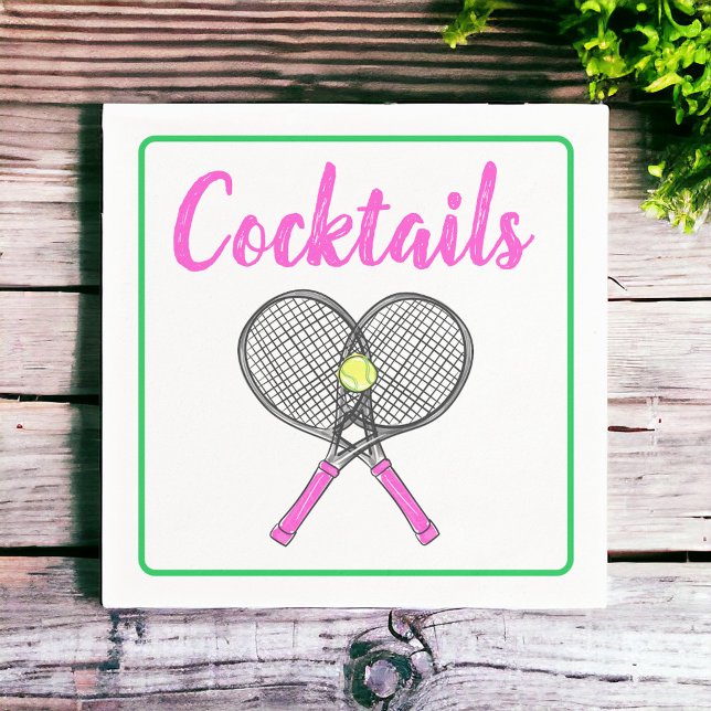 Preppy Pink Tennis Racquets Cocktail Party Napkin (Creator Uploaded)