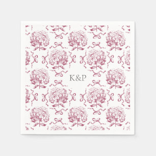 Preppy Pink Toile Hydrangea Bow with Name Napkin