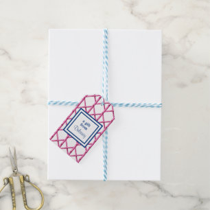 Preppy Pink Trellis Bamboo Pattern Personalised Gift Tags