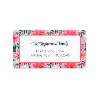 Preppy Pink Tropical Christmas Floral Label