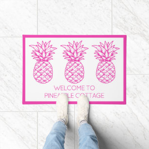 Preppy Pink Tropical Pineapple Personalised Doormat